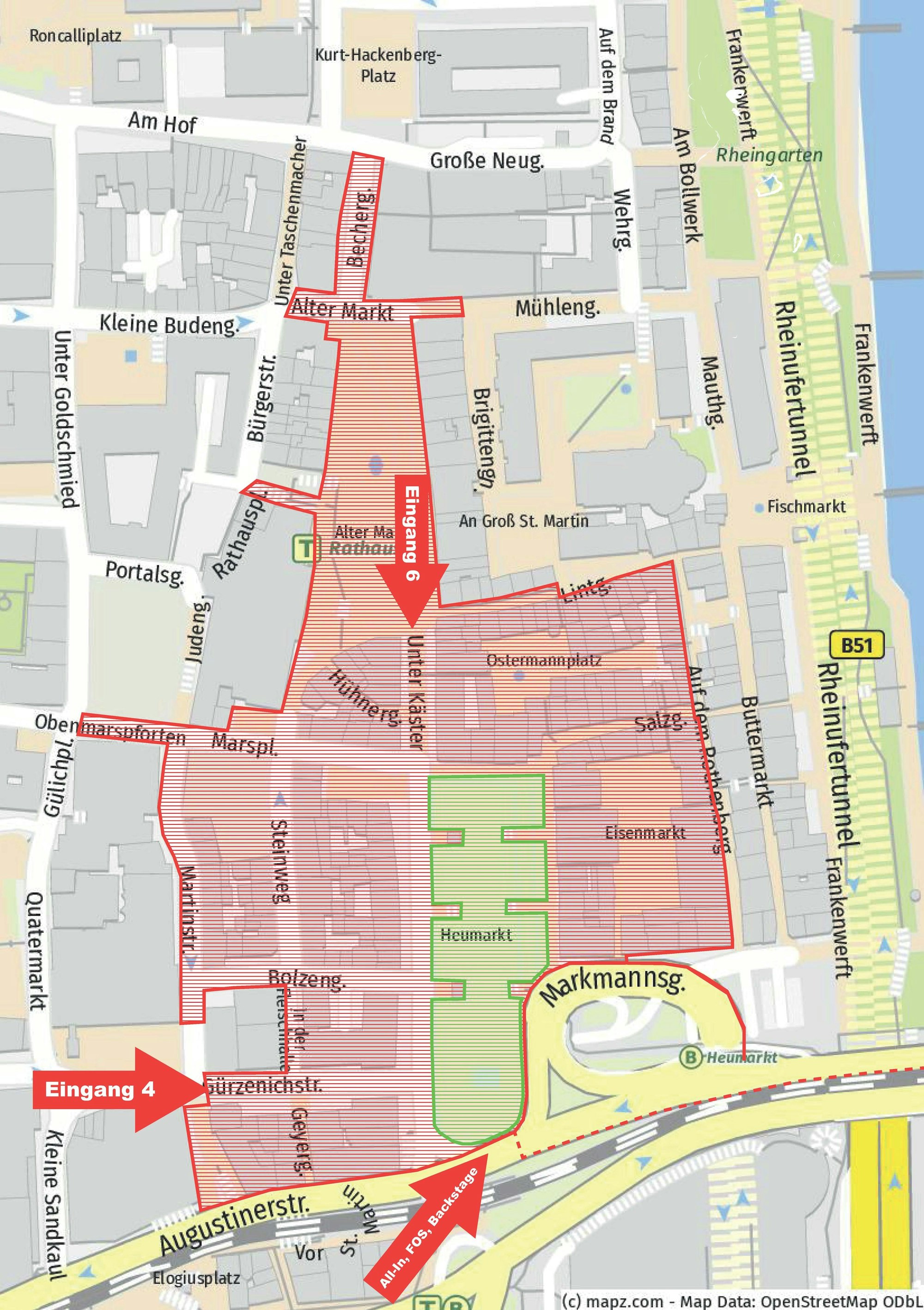 Eingänge und Absperrungen in der Altstadt am 11.11.
